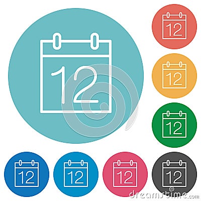 Calendar number 12 outline flat round icons Vector Illustration