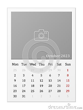Calendar October 2023 Vector Illustration