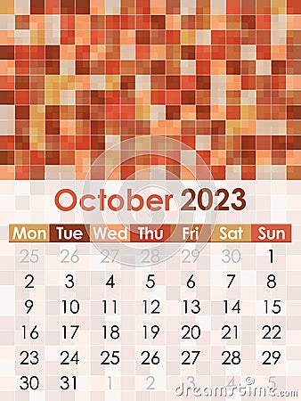 Calendar October 2023 Vector Illustration