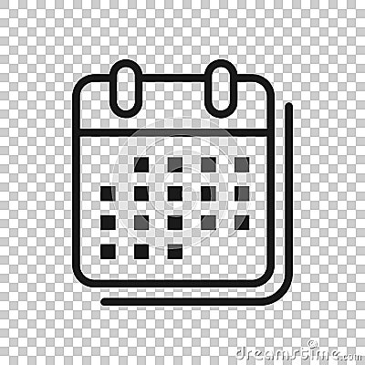 Calendar organizer icon in transparent style. Appointment event vector illustration on isolated background. Month deadline Vector Illustration