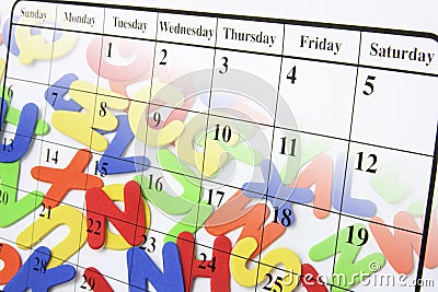 Calendar Page and Alphabets Stock Photo