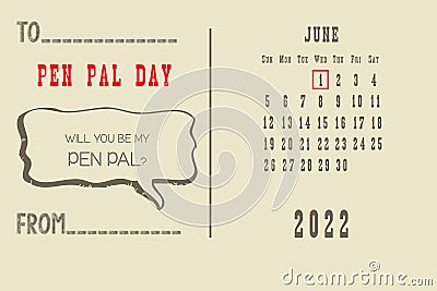 Calendar page Pen Pal Day Vector Illustration