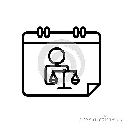 Calendar and people line icon with law. law abiding day icon. Editable stroke. Vector Illustration