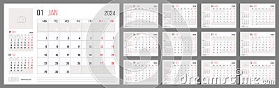 Calendar 2024 planner corporate template design set Vector Illustration