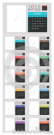 2018 Calendar Planner Design. Cartoon Illustration