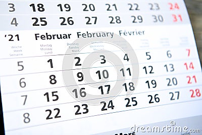 Calendar planner for the month Februar 2021 Stock Photo
