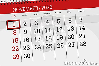 Calendar planner for the month november 2020, deadline day, 1, sunday Stock Photo