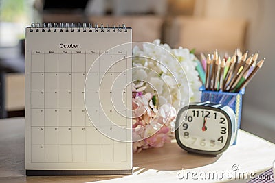2021 Calendar for Planner to manage and plan daily agenda, appointment, and timetable for a job. Calender, flower, pencil, coffee Stock Photo