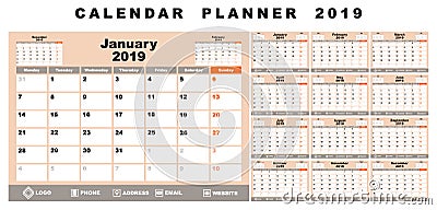 Calendar planner 2019 Vector Illustration