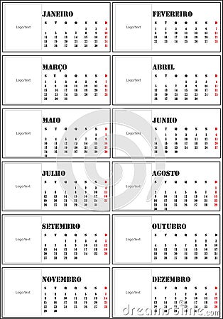 Simple Calendar for 2021 in Portuguese Stock Photo