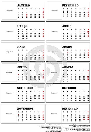 Simple Calendar for 2021 Cape Verde, in Portuguese, with national holidays Stock Photo