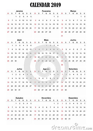 2019 calendar Portuguese language Stock Photo