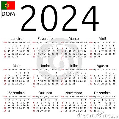 Calendar 2024, Portuguese, Sunday Vector Illustration