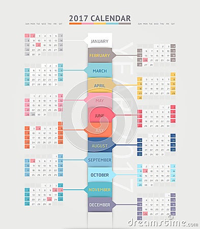 Calendar 2017 print template design. Vector Illustration