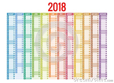 2018 calendar. Print Template. Week Starts Sunday. Portrait Orientation. Set of 12 Months. Planner for 2018 Year. Vector Illustration