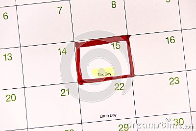 Calendar with a red box around April 15th Stock Photo