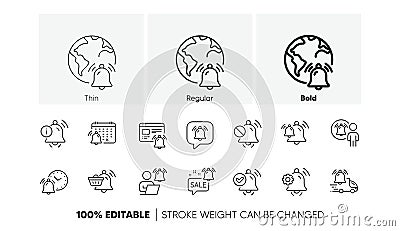 Notification line icons. Calendar Reminder, Alarm Clock, Notification Bell. Line icons. Vector Vector Illustration