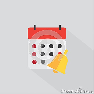 Calendar reminder bell icon color with the shadow Vector Illustration