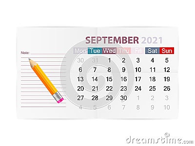 Calendar September 2021 Vector Illustration