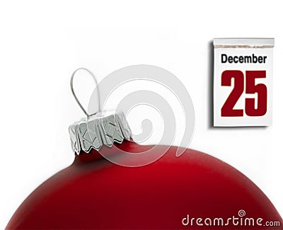 Calendar set on 25 of December with Christmas ball Stock Photo