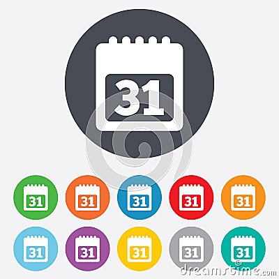 Calendar sign icon. 31 day month symbol. Stock Photo