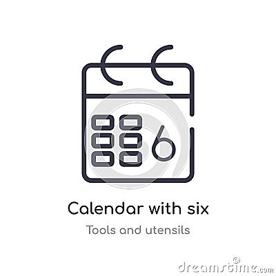 calendar with six days outline icon. isolated line vector illustration from tools and utensils collection. editable thin stroke Vector Illustration