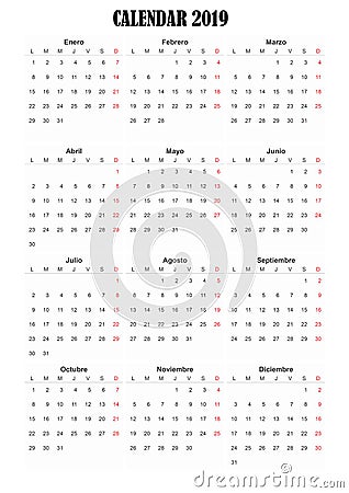 2019 calendar spanish language Stock Photo