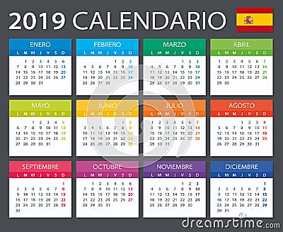 Calendar 2019 - Spanish version Cartoon Illustration