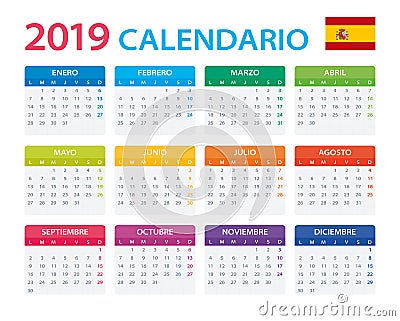 Calendar 2019 - Spanish Version Cartoon Illustration