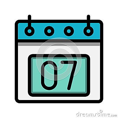 Calendar 7st date color linear icon. time, event, schedule and business symbols icons. Suitable for websites, UI, interfaces and Vector Illustration