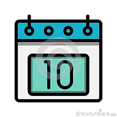 Calendar 10st date color linear icon. time, event, schedule and business symbols icons. Suitable for websites, UI, interfaces and Vector Illustration