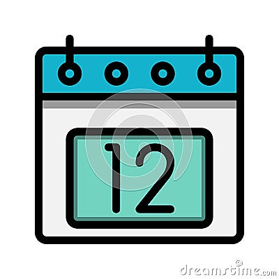 Calendar 12st date color linear icon. time, event, schedule and business symbols icons. Suitable for websites, UI, interfaces and Vector Illustration
