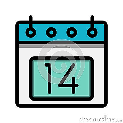 Calendar 14st date color linear icon. time, event, schedule and business symbols icons. Suitable for websites, UI, interfaces and Vector Illustration