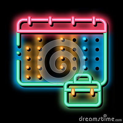 Calendar And Suitcase Case Job Hunting neon glow icon illustration Vector Illustration