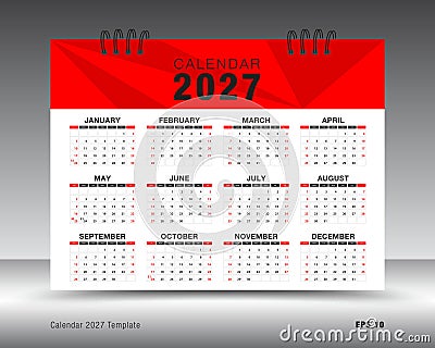 Calendar 2027 template, 12 months yearly calendar set in 2027 year, Desk calendar 2027 design, wall calendar, brochure flyer, Vector Illustration