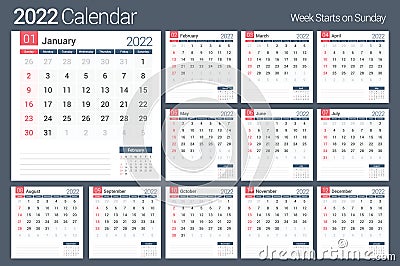 2022 Calendar Vector Illustration