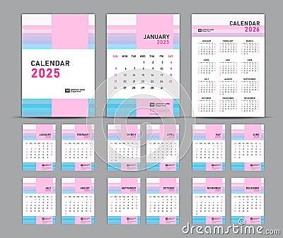 Calendar 2025 Template Set And 2026 Year Pastel Concept, Wall Calendar ...