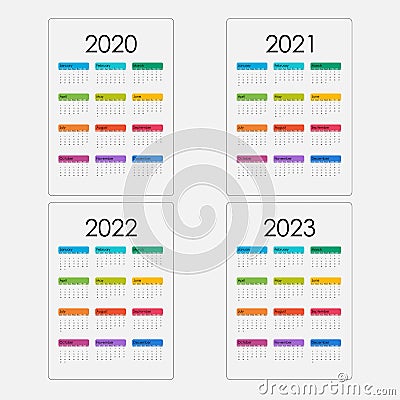 2020 ,2021, 2022, 2023 Calendar Template. Vector Illustration