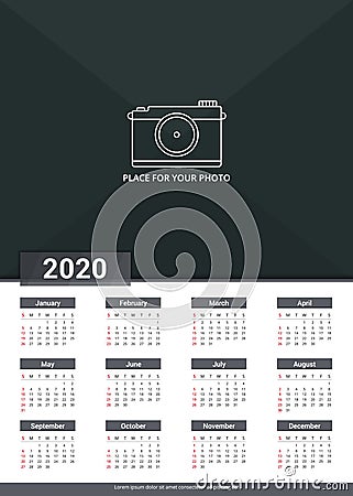 2020 Calendar Template Vector Illustration