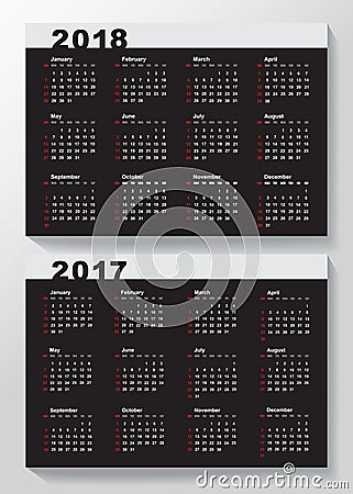 Calendar Template for 2017 and 2018 years. Stock Photo