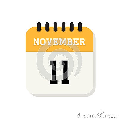 Calendar 11th of November flat icon on white background Vector Illustration