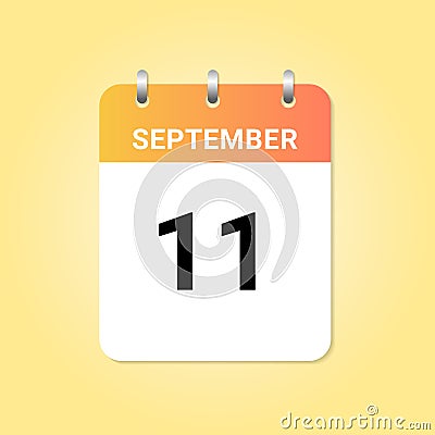 Daily calendar 11th of September month on white paper note Vector Illustration