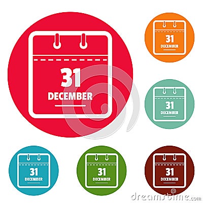 Calendar thirty first december icons circle set Stock Photo