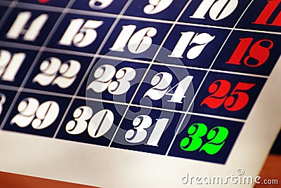 Calendar with thirty two days Stock Photo