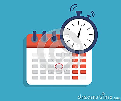 Calendar with time clock icon. Clock time calendar. Date of schedule. Deadline and meeting concept. Time countdown. Reminder of Stock Photo