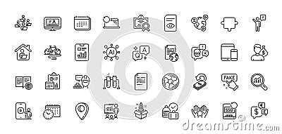 Calendar time, Document and Build line icons pack. For web app. Line icons. Vector Vector Illustration