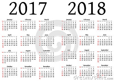 Calendar for 2017 and 2018 Vector Illustration