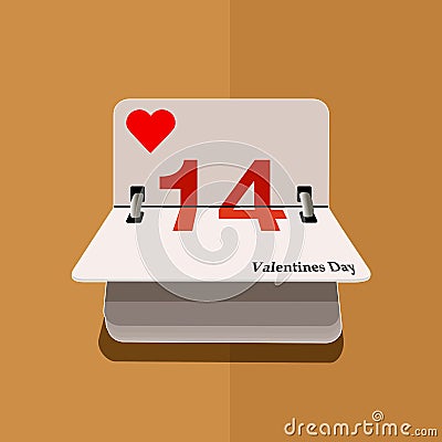 Calendar for valentines day, alendar Date, February 14, calendar on flat design Cartoon Illustration