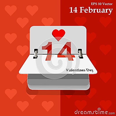 Calendar for valentines day, alendar Date, February 14, calendar on flat design Cartoon Illustration