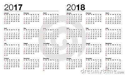 Calendar for 2017 and 2018 Vector Illustration